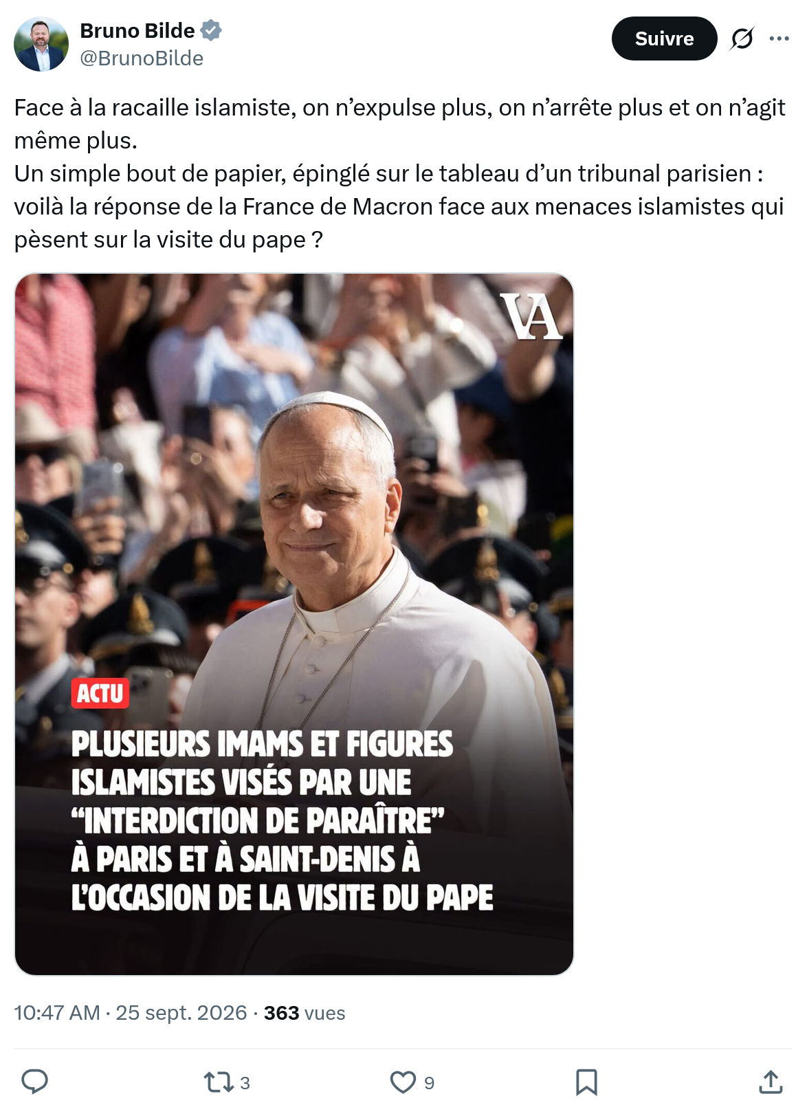 Bruno Bilde: Face à la racaille islamiste...