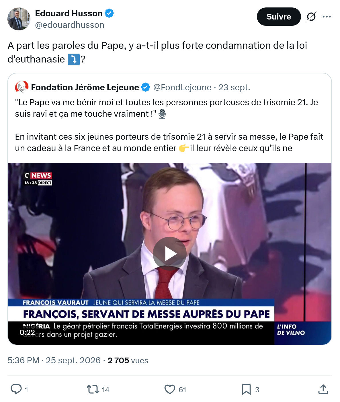 Édouard Husson: A part les paroles du Pape...