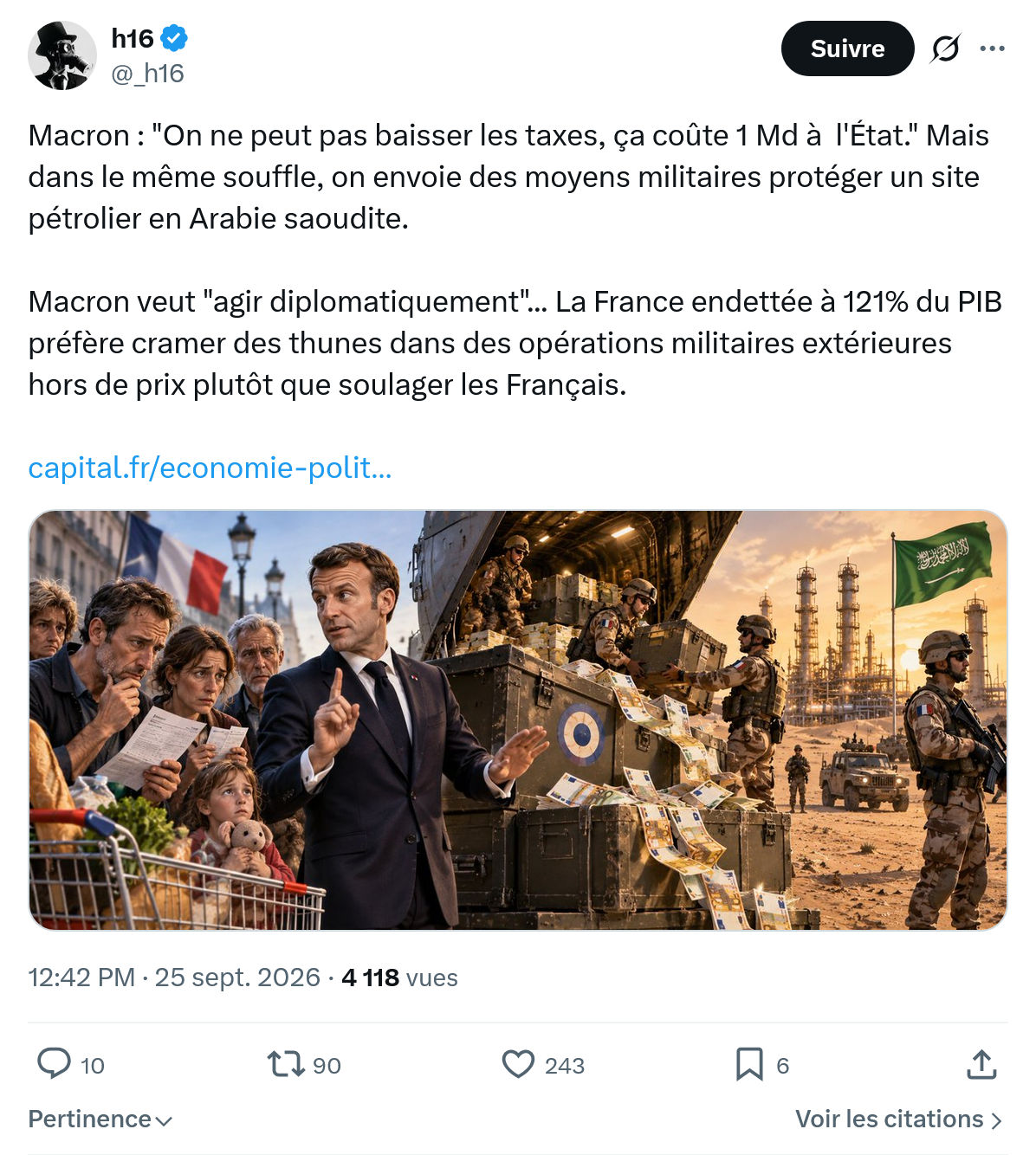 h16: Macron : "On ne peut pas baisser...