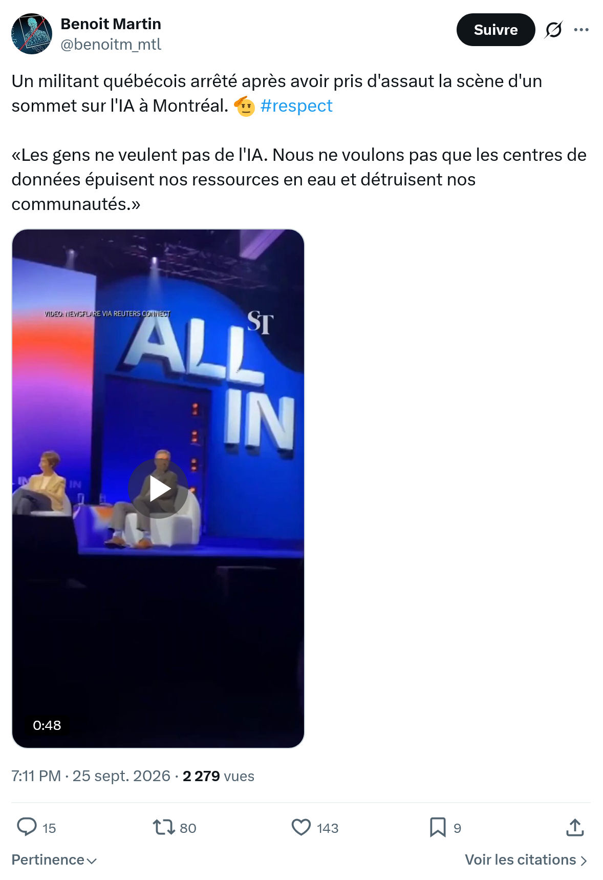 Benoît Martin: Un militant québécois arrêté...