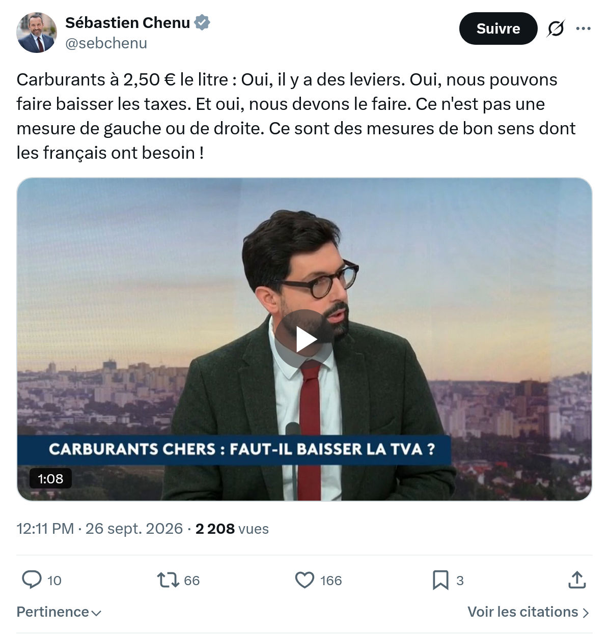 Sébastien Chenu: Carburants à 2,50 € le litre...