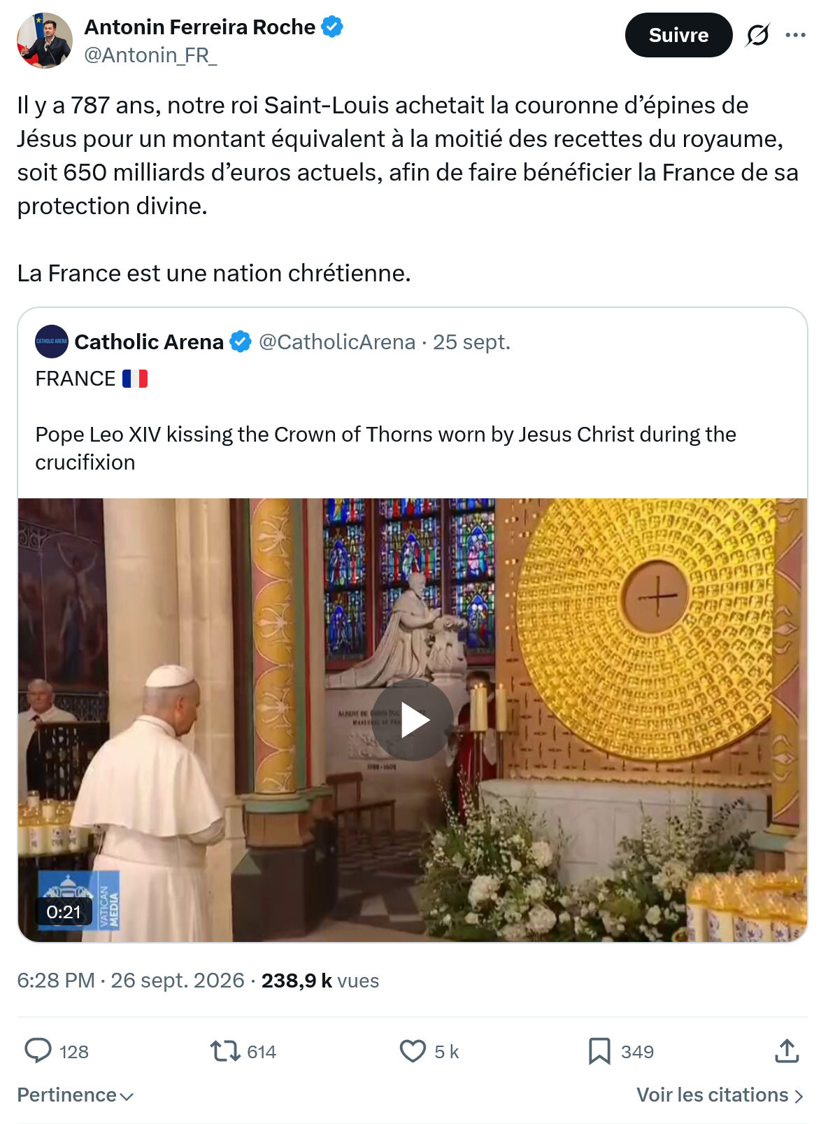 Antonin Ferreira Roche: Il y a 787 ans, notre roi Saint-Louis...