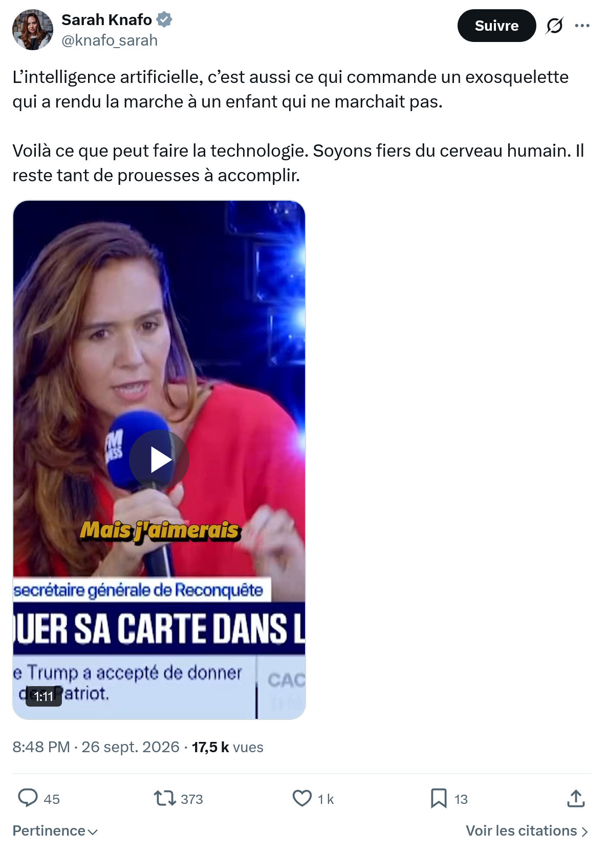 Sarah Knafo: L’intelligence artificielle, c’est aussi...
