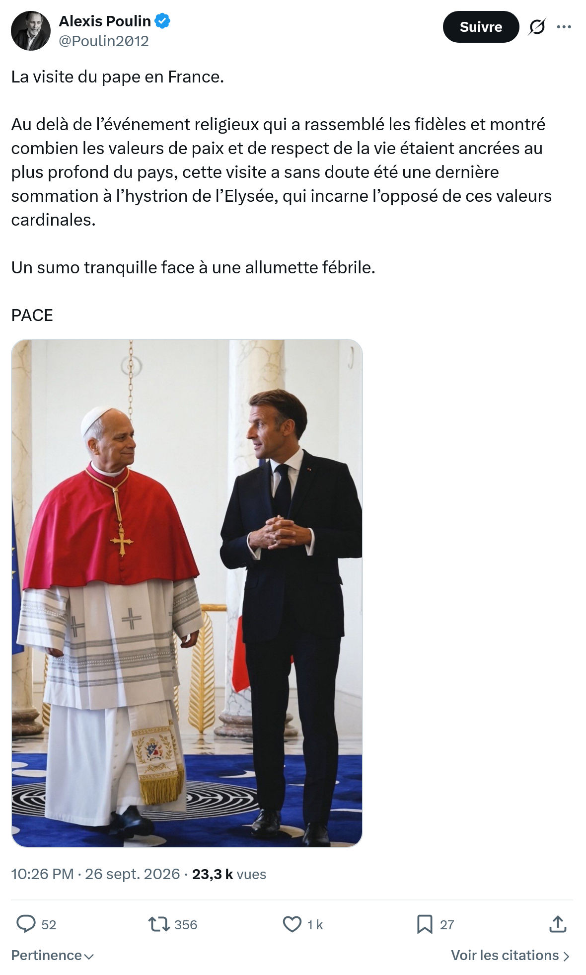 Alexis Poulin: La visite du pape en France...
