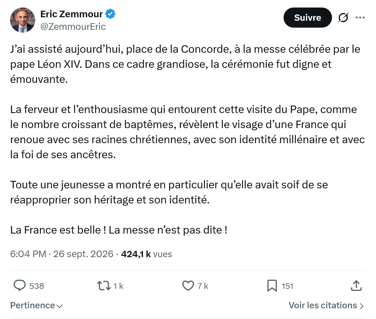 Eric Zemmour: J’ai assisté aujourd’hui...
