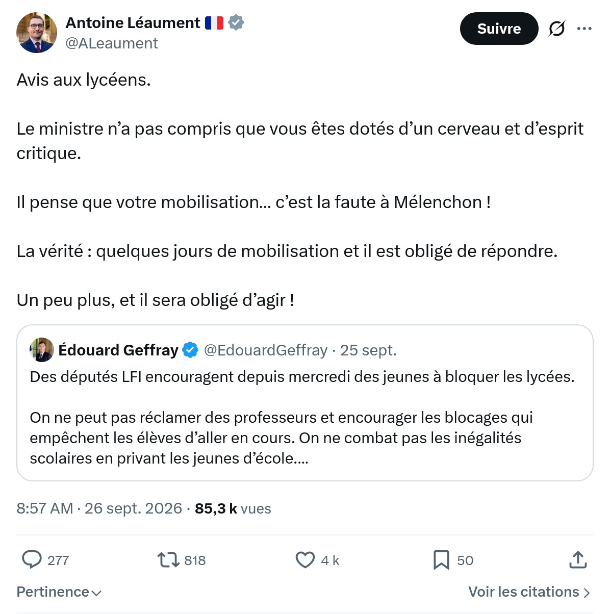 Antoine Léaument: Avis aux lycéens...