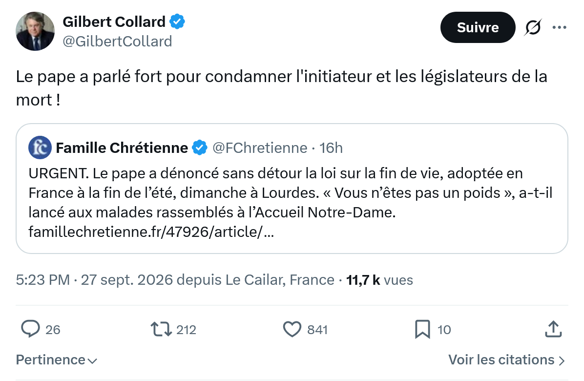 Gilbert Collard: Le pape a parlé fort...