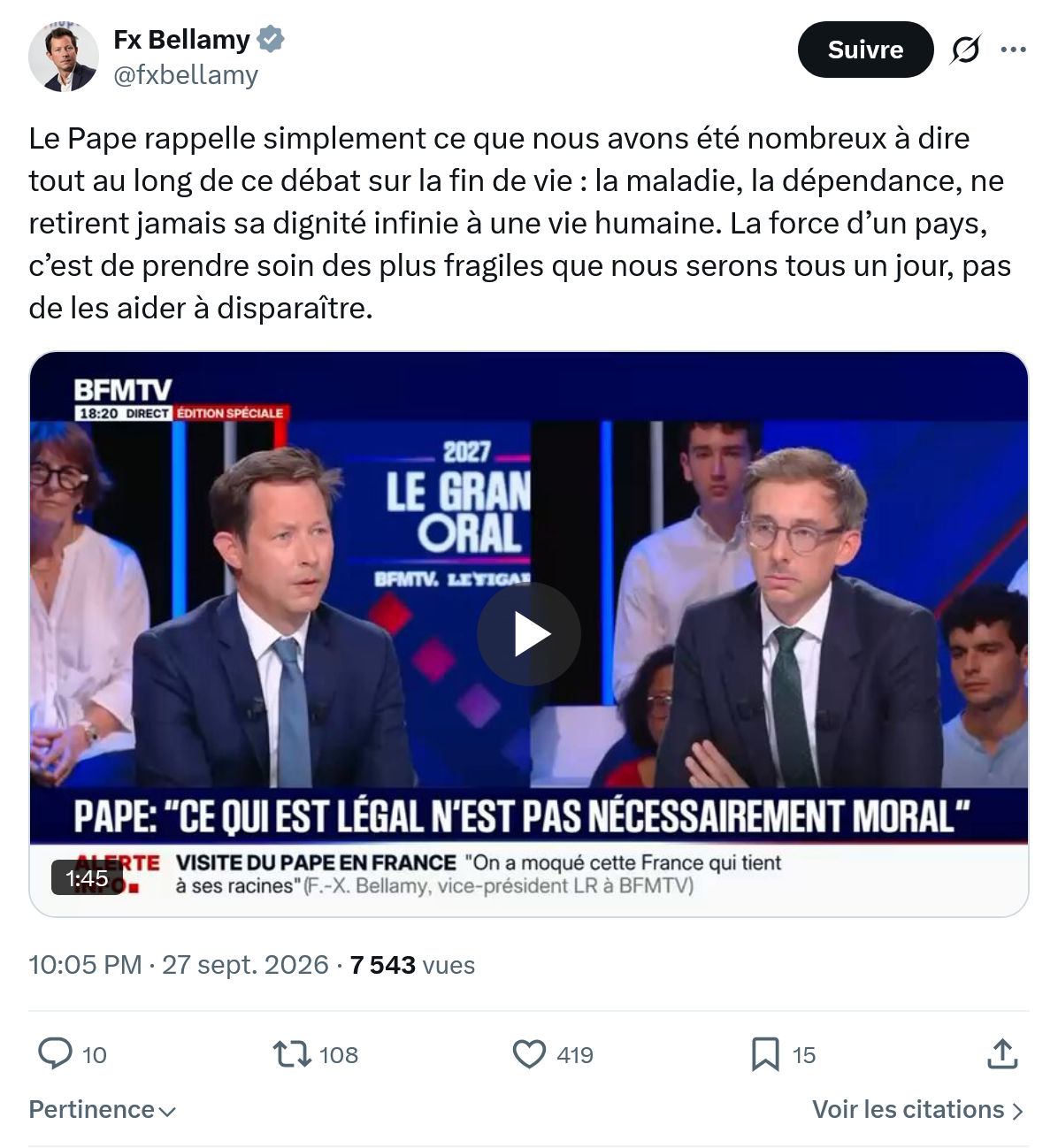 Fx Bellamy: Le Pape rappelle simplement...
