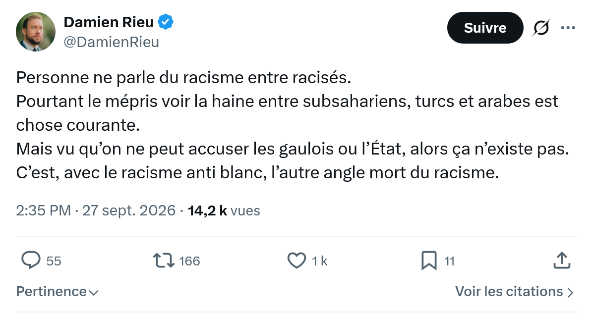 Damien Rieu: Personne ne parle du racisme...