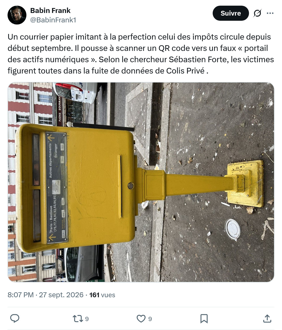 Frank Babin: Un courrier papier imitant...