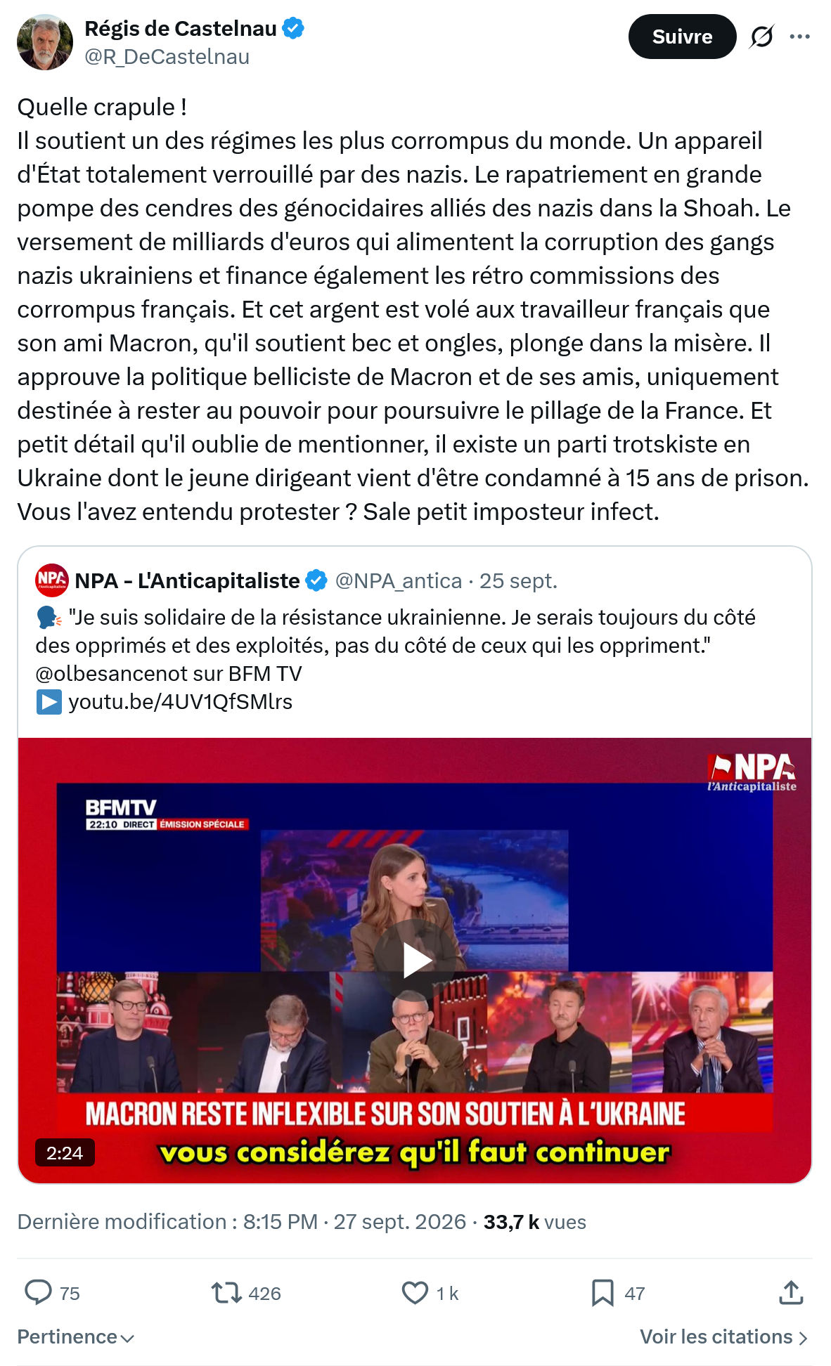 Régis de Castelnau: Il soutient un des régimes...