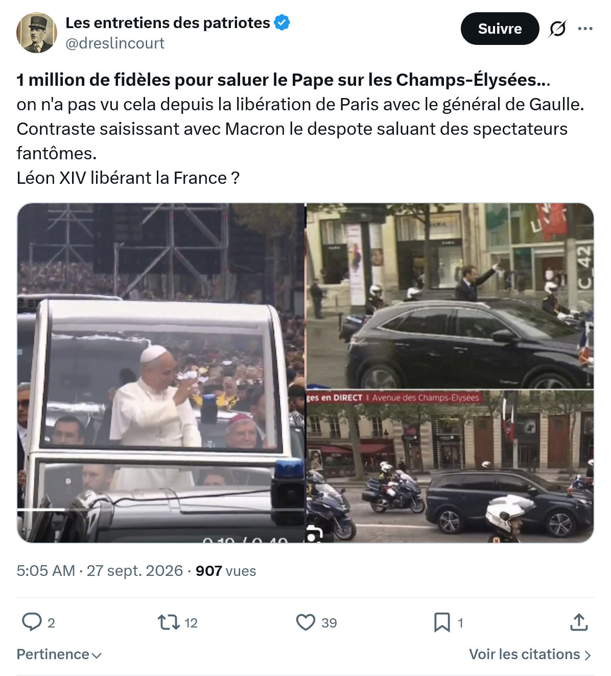 Marquis de Dreslincourt: 1 million de fidèles pour saluer...