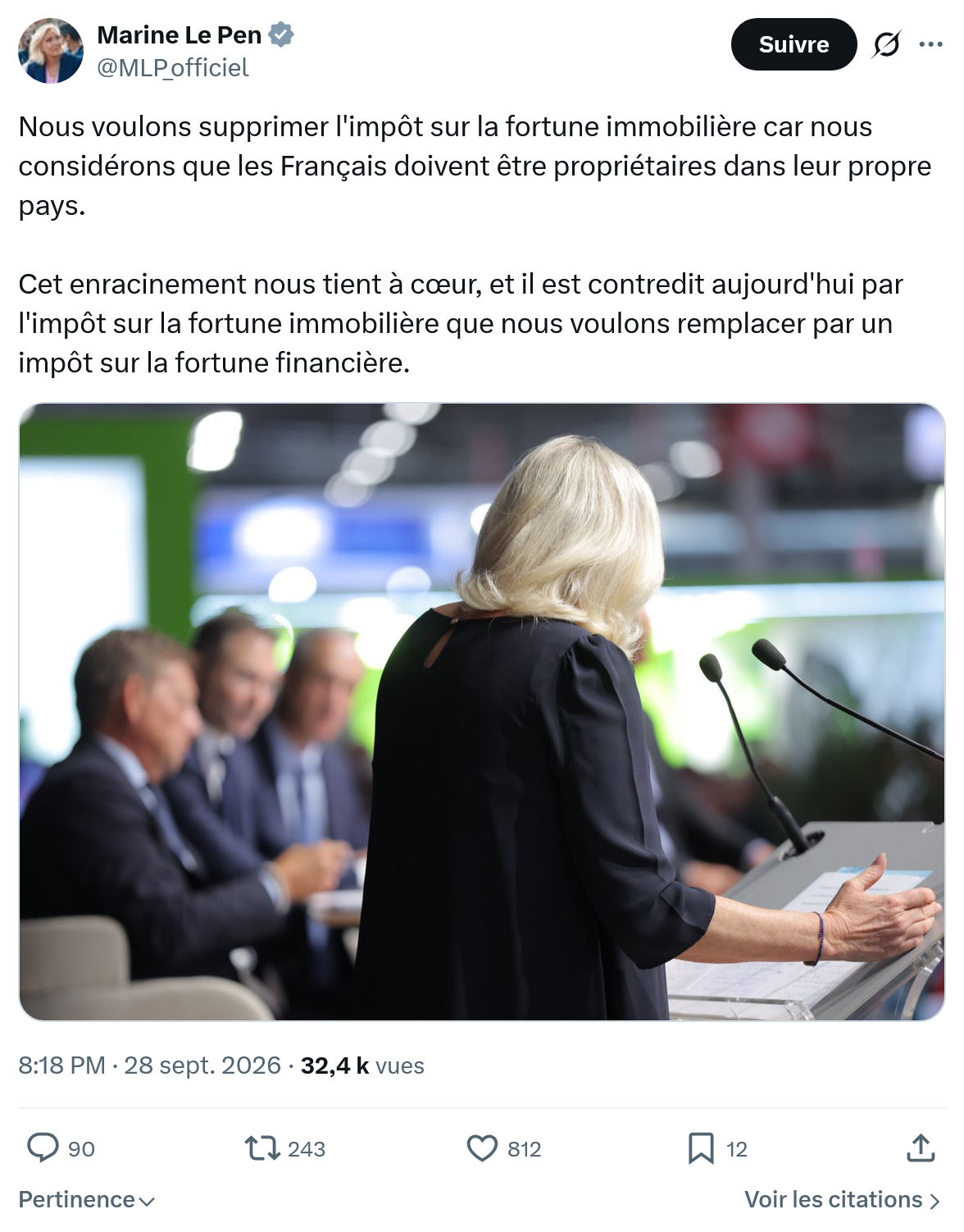 Marine Le Pen: Nous voulons supprimer l'impôt...