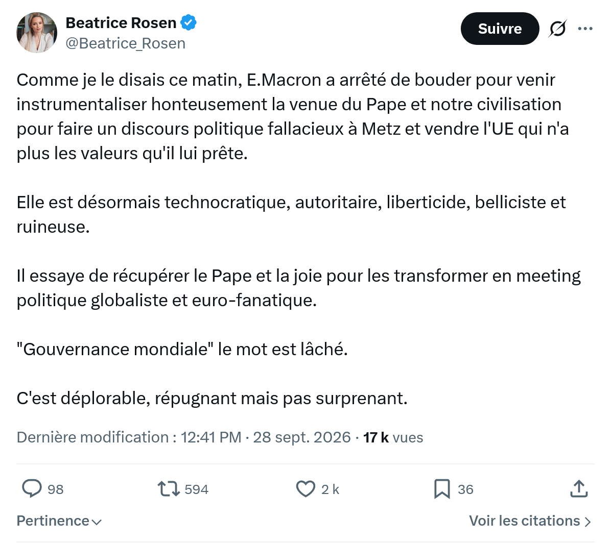 Béatrice Rosen: Comme je le disais ce matin...