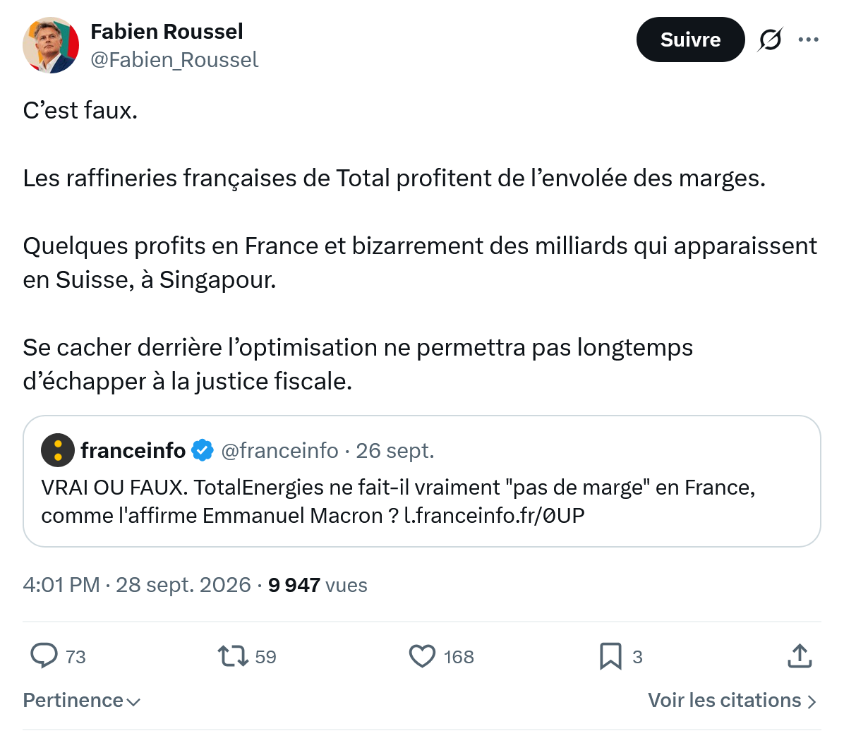 Fabien Roussel: Les raffineries françaises...