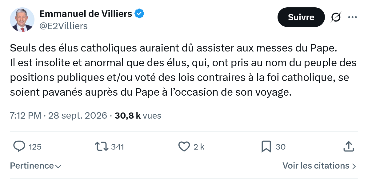 Emmanuel de Villiers: Seuls des élus catholiques...