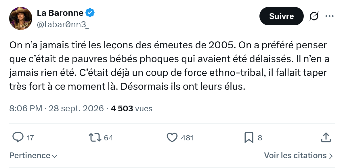 La Baronne: On n’a jamais tiré les leçons...