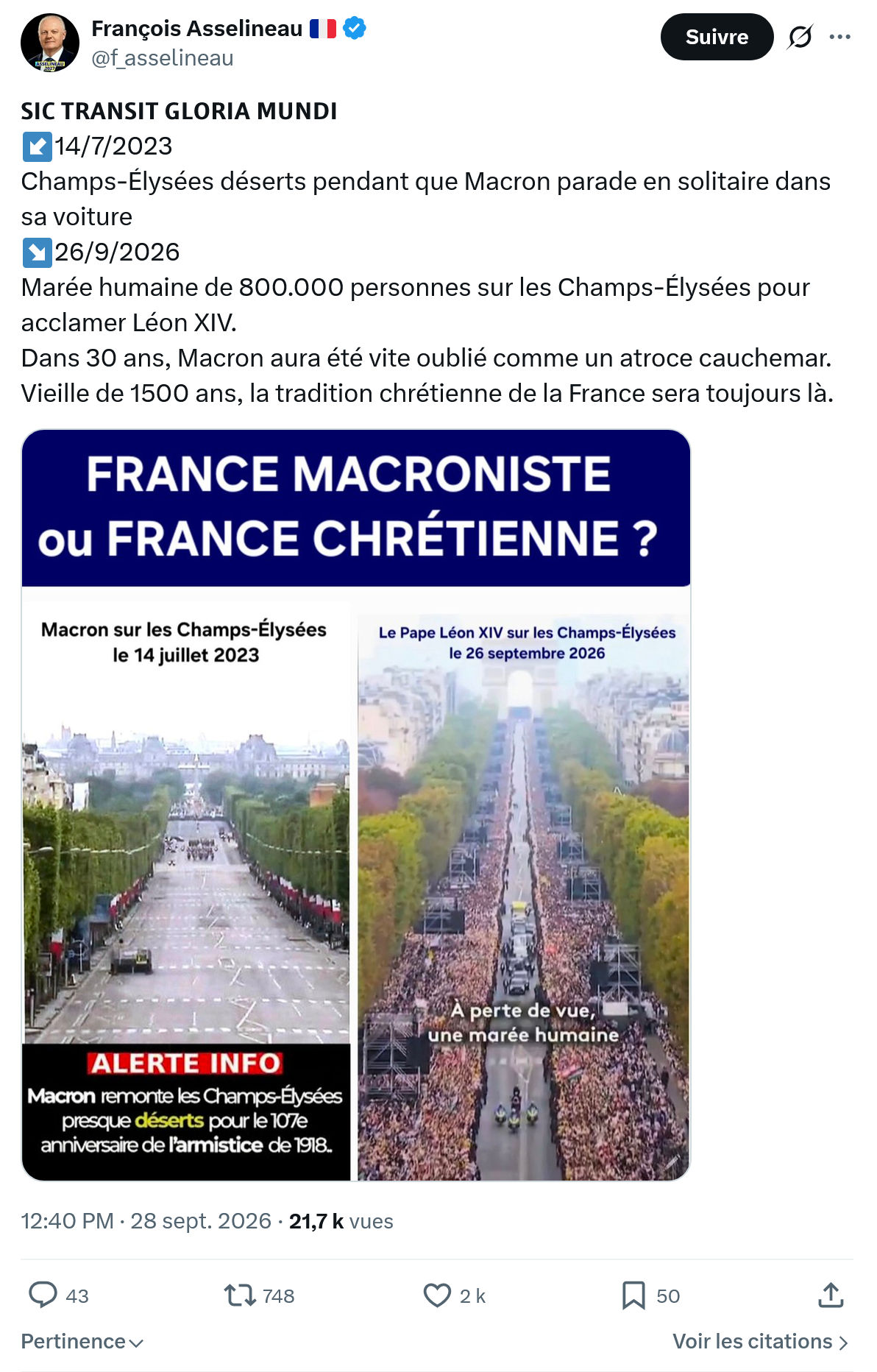 Francois Asselineau: 𝗦𝗜𝗖 𝗧𝗥𝗔𝗡𝗦𝗜𝗧 𝗚𝗟𝗢𝗥𝗜𝗔 𝗠𝗨𝗡𝗗𝗜...