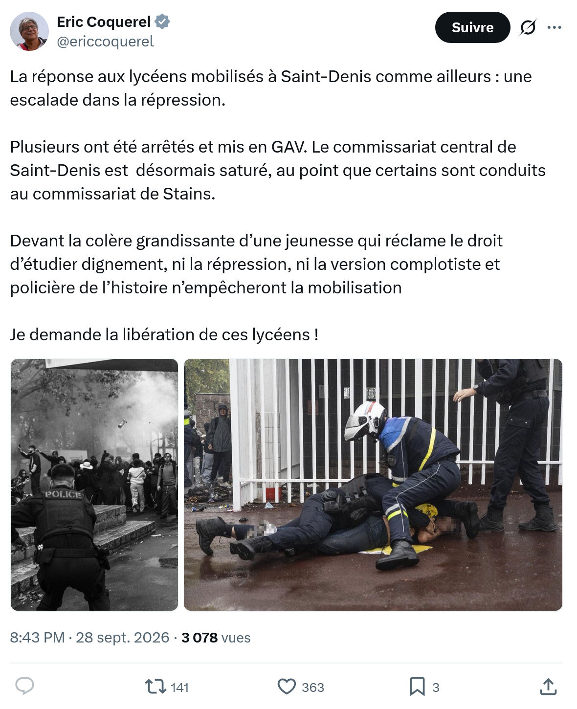 Eric Coquerel: La réponse aux lycéens mobilisés...