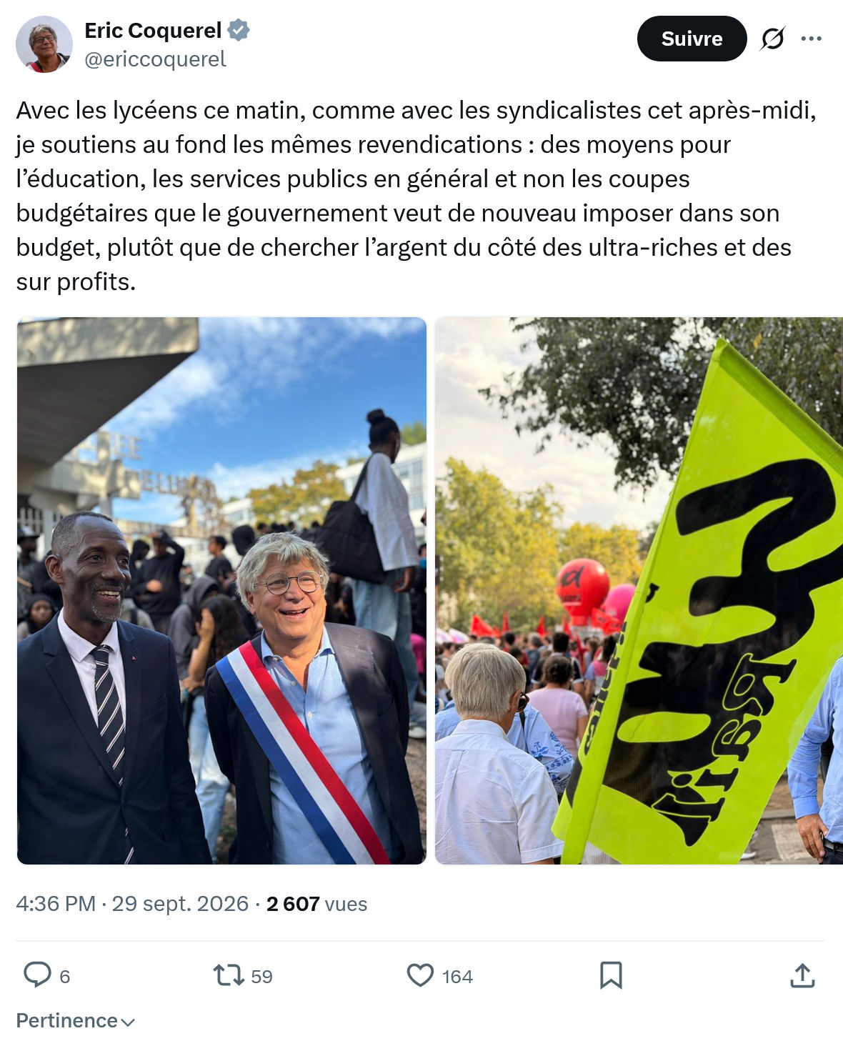 Eric Coquerel: Avec les lycéens ce matin...