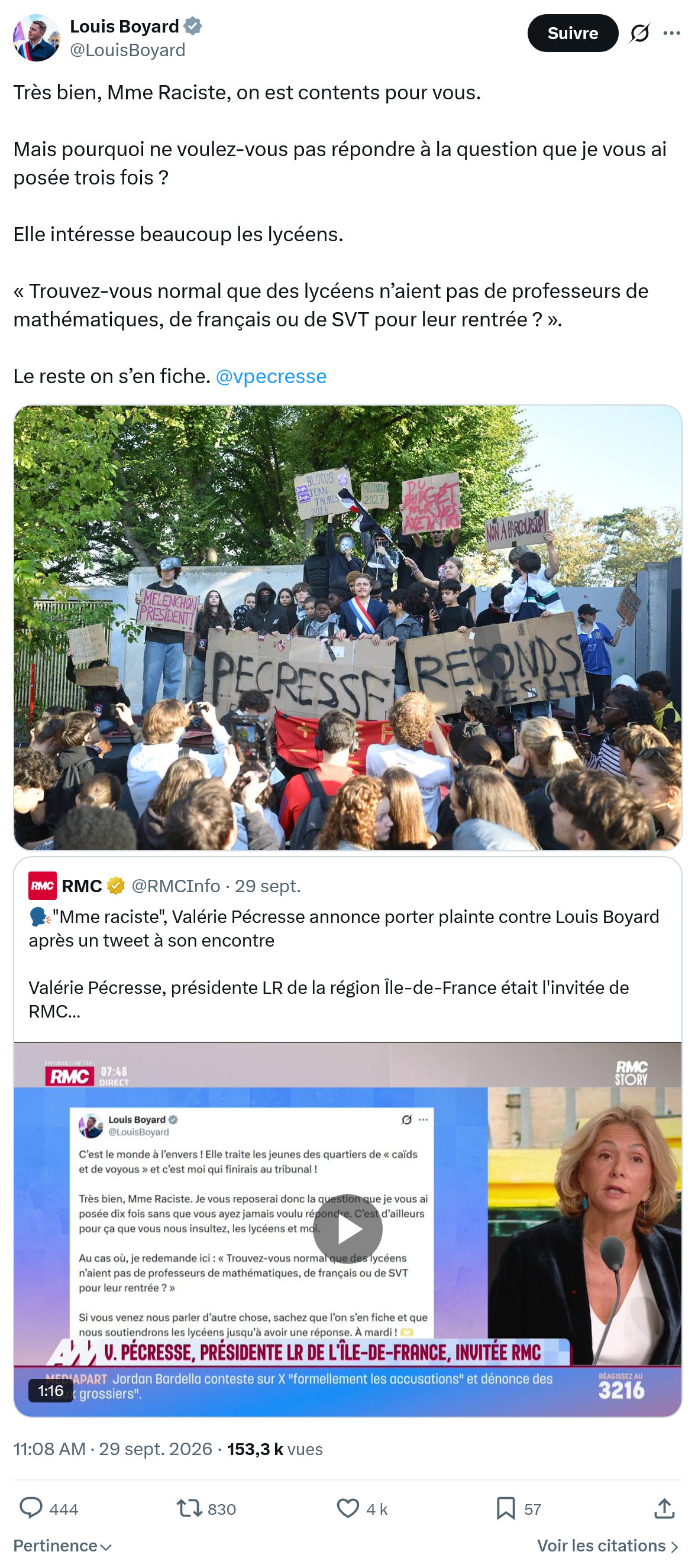 Louis Boyard: Très bien, Mme Raciste...