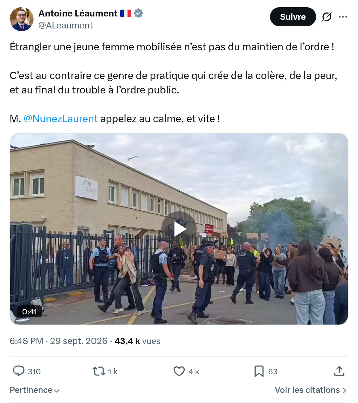 Antoine Léaument: Étrangler une jeune femme...