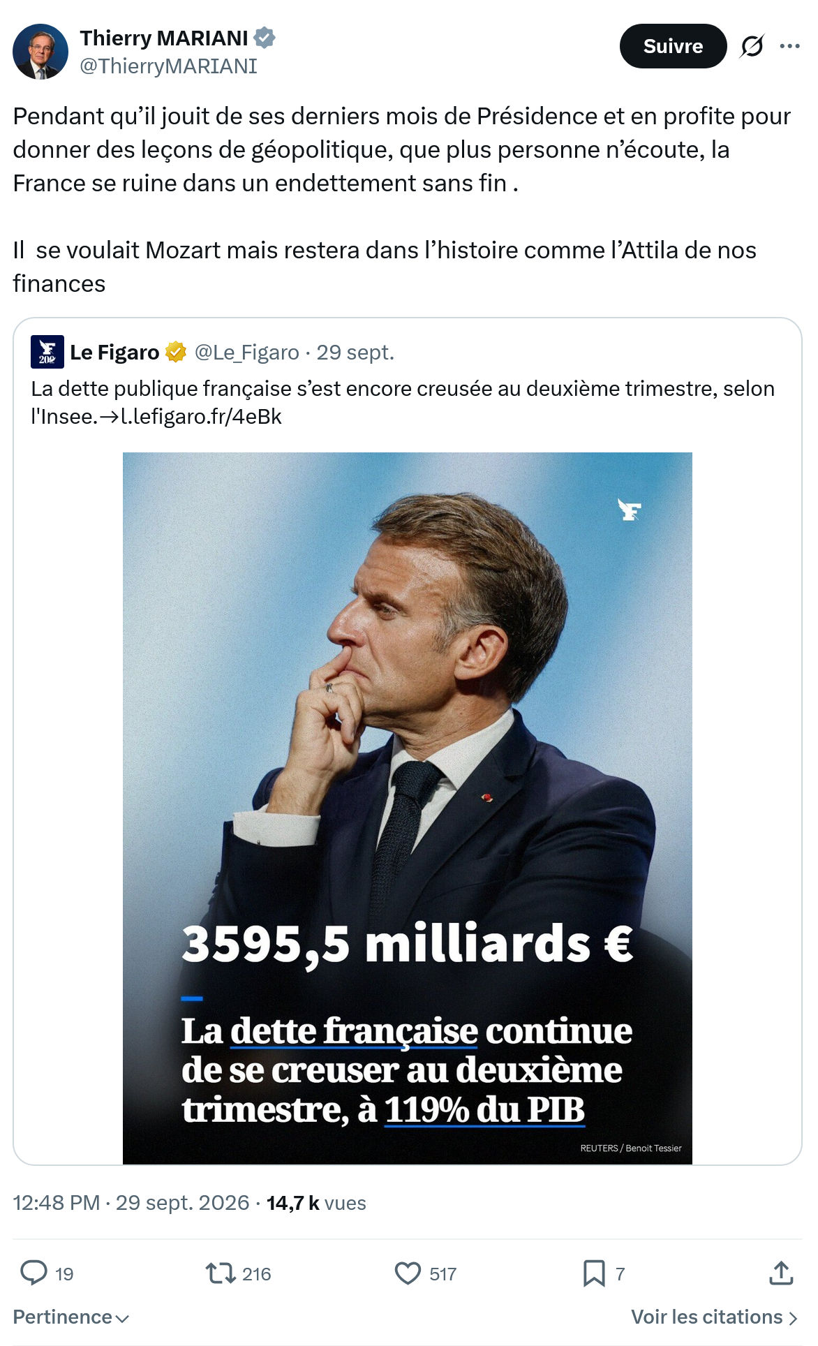 Thierry Mariani: Pendant qu’il jouit de ses derniers...