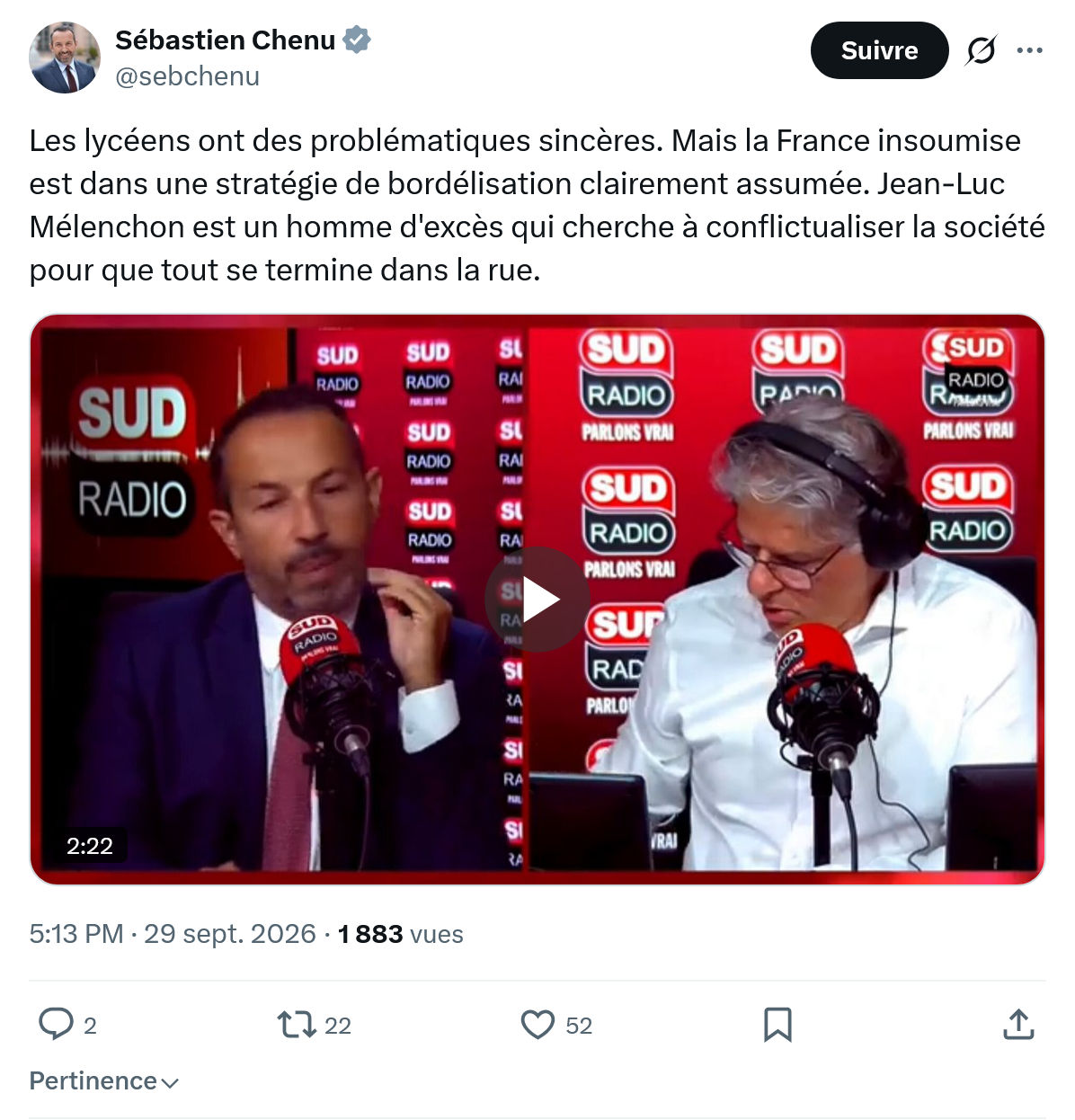 Sébastien Chenu: Les lycéens ont des problématiques...
