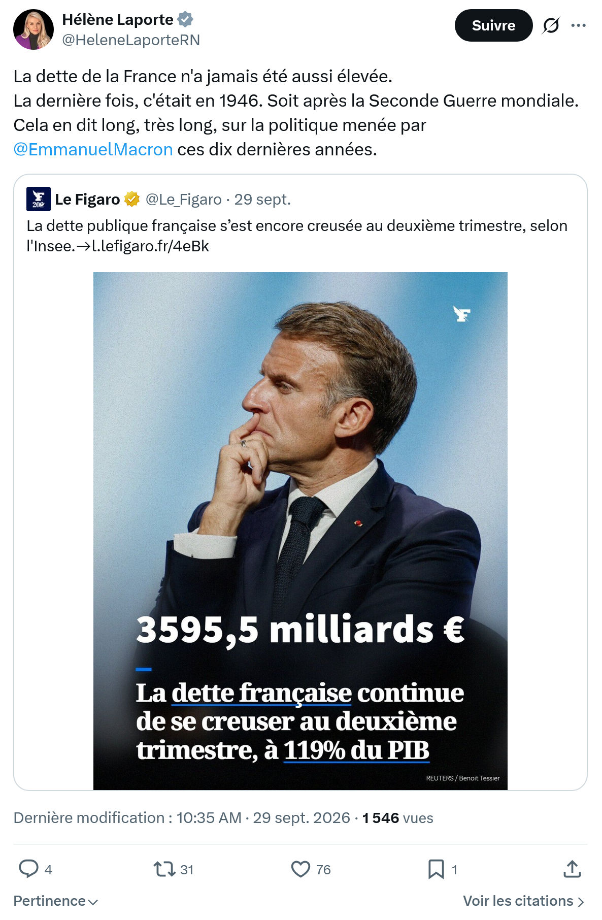 Hélène Laporte: La dette de la France...