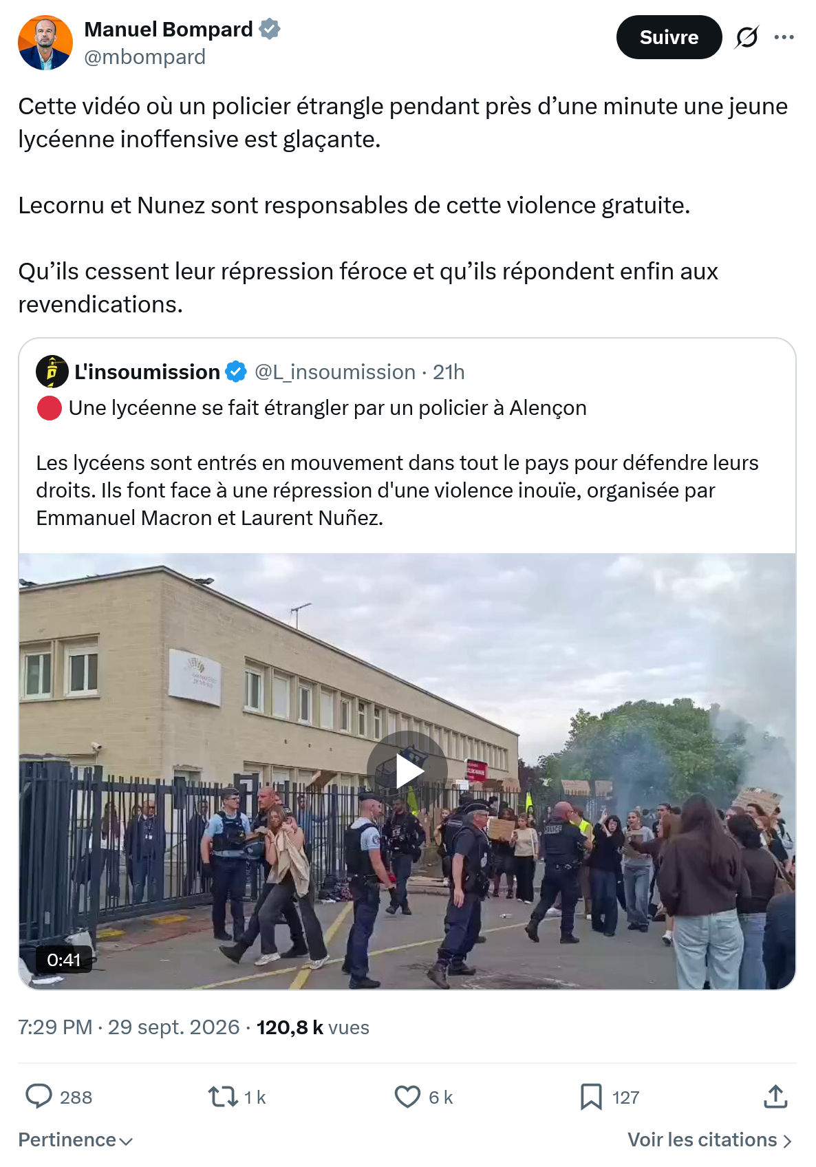 Manuel Bompard: Cette vidéo où un policier...