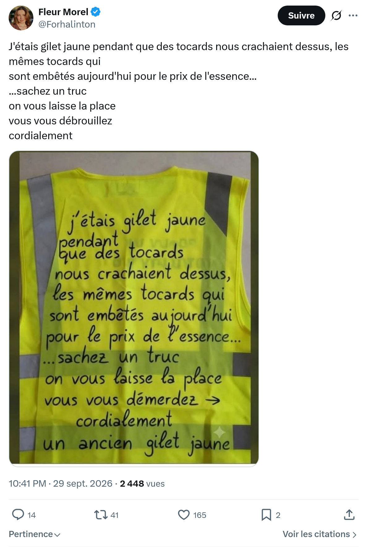 Fleur Morel: J'étais gilet jaune pendant...
