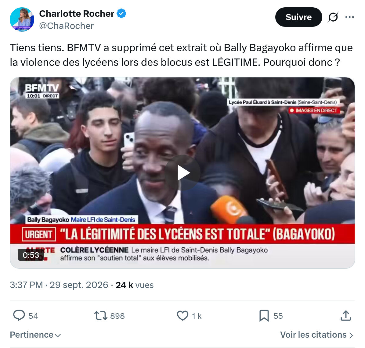 Charlotte Rocher: Tiens tiens. BFMTV a supprimé...