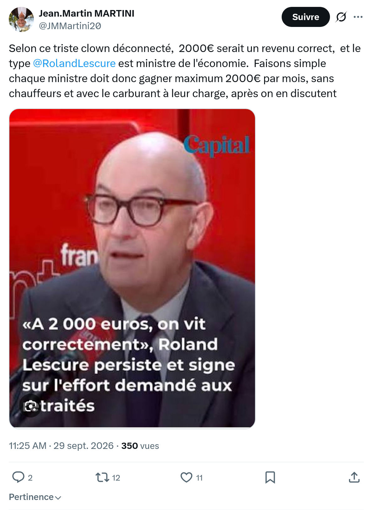Jean-Martin Martini: Selon ce triste clown déconnecté...