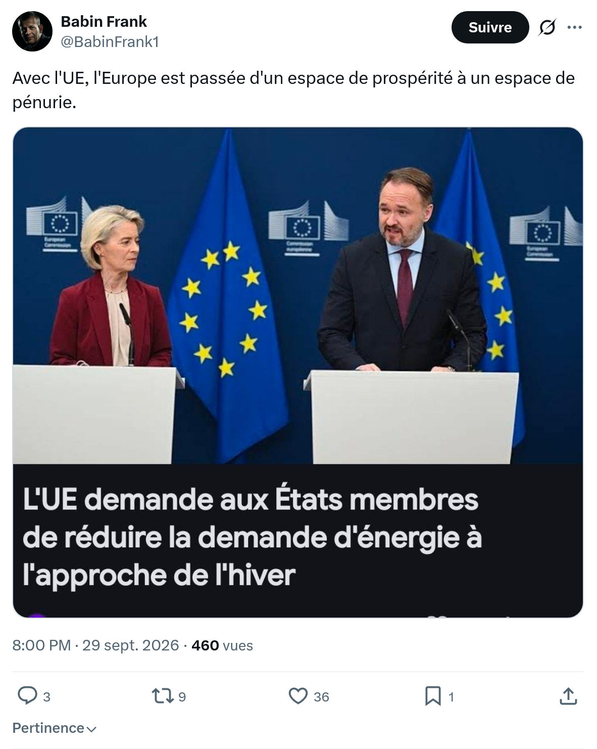 Frank Babin: Avec l'UE, l'Europe est passée...