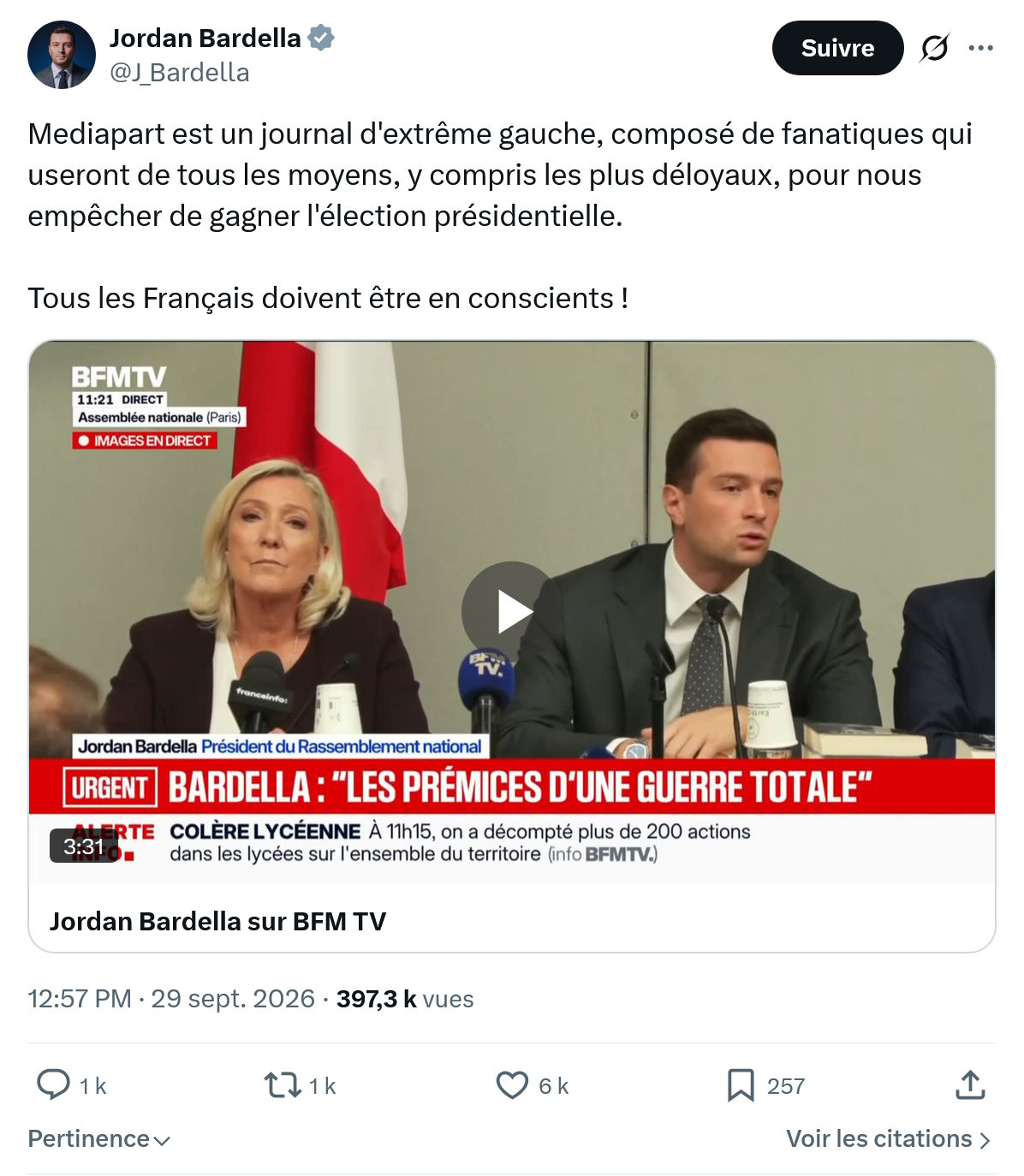 Jordan Bardella: Mediapart est un journal...