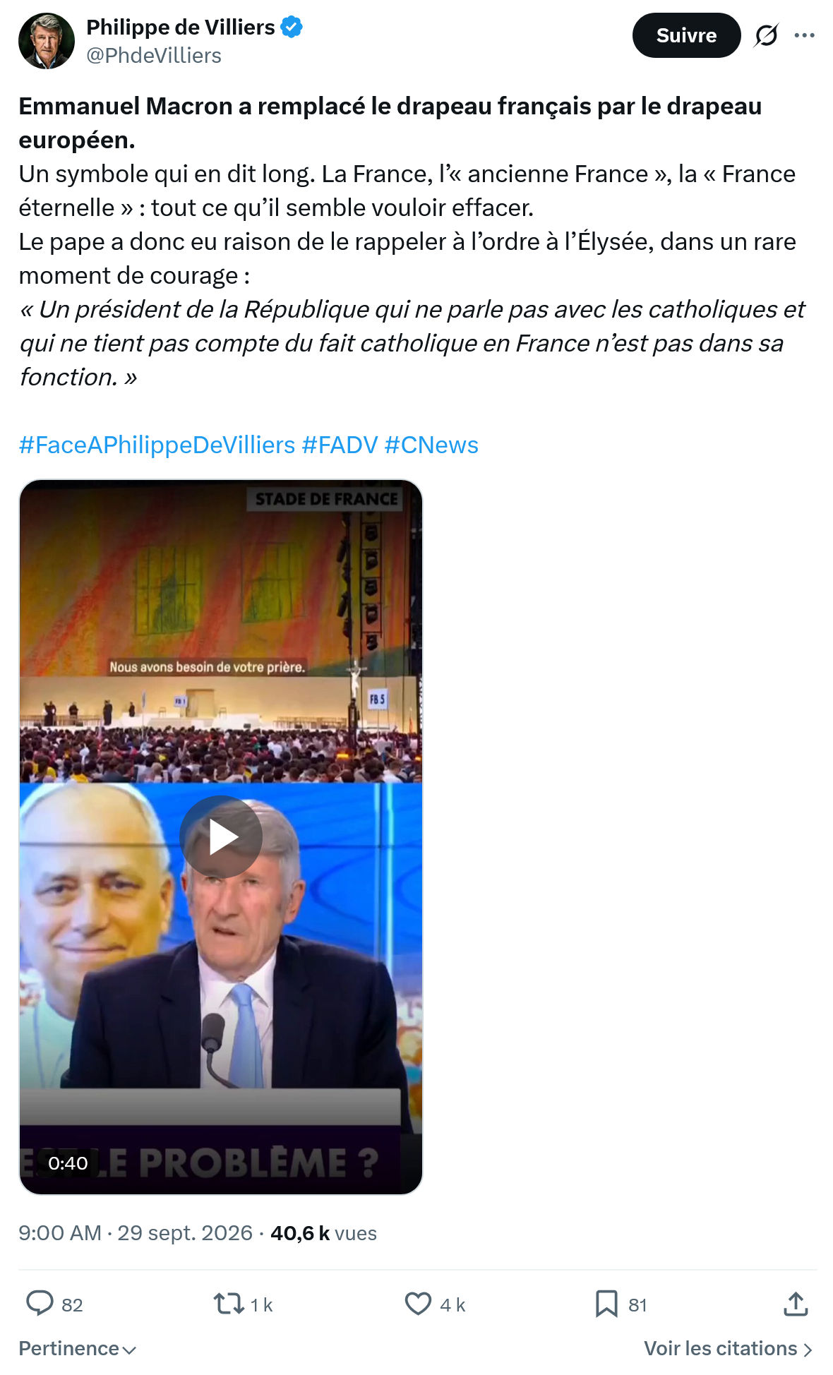 Philippe de Villiers: Emmanuel Macron a remplacé...