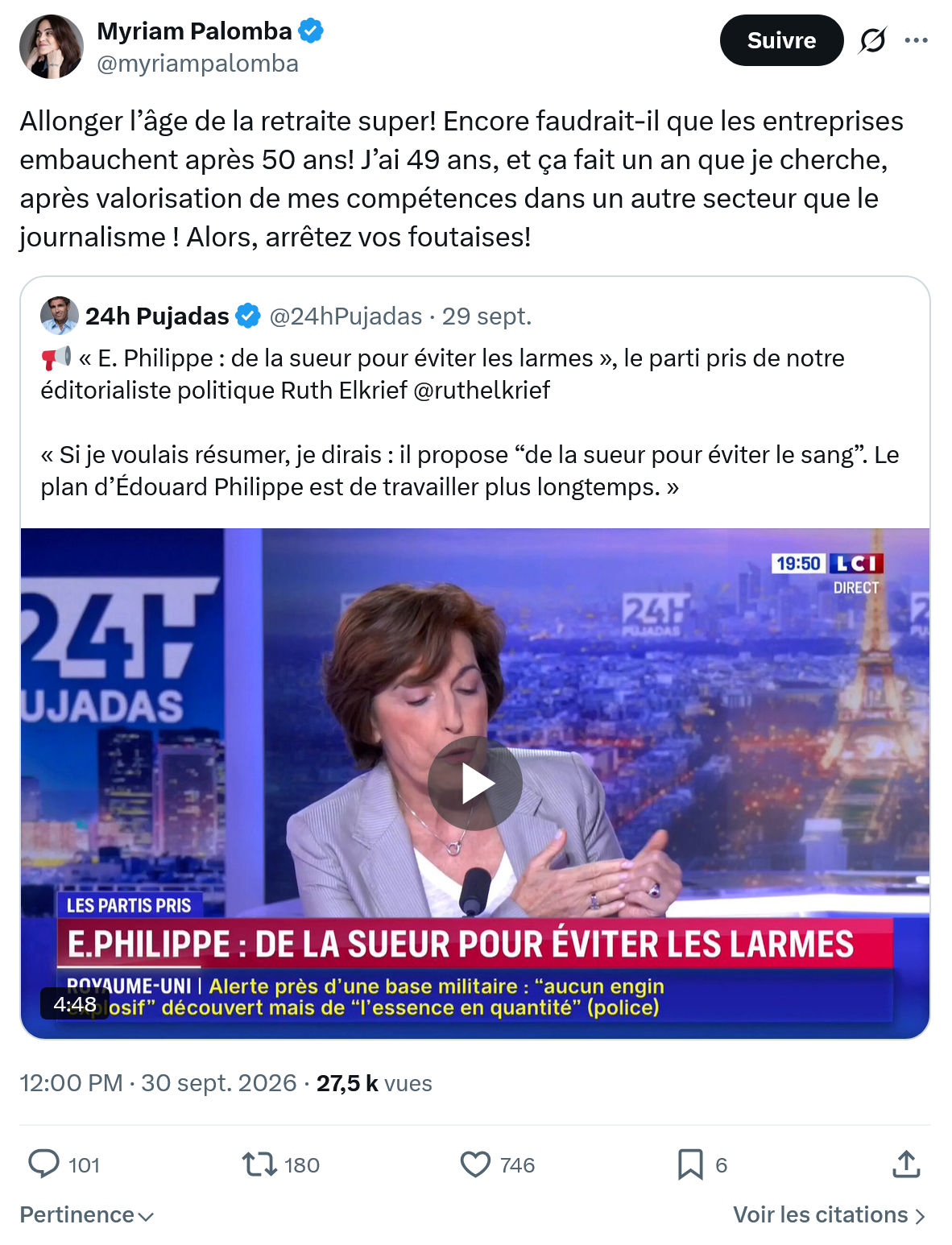 Myriam Palomba: Allonger l’âge de la retraite...