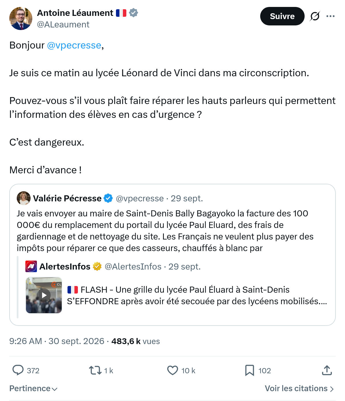 Antoine Léaument: Bonjour @vpecresse...