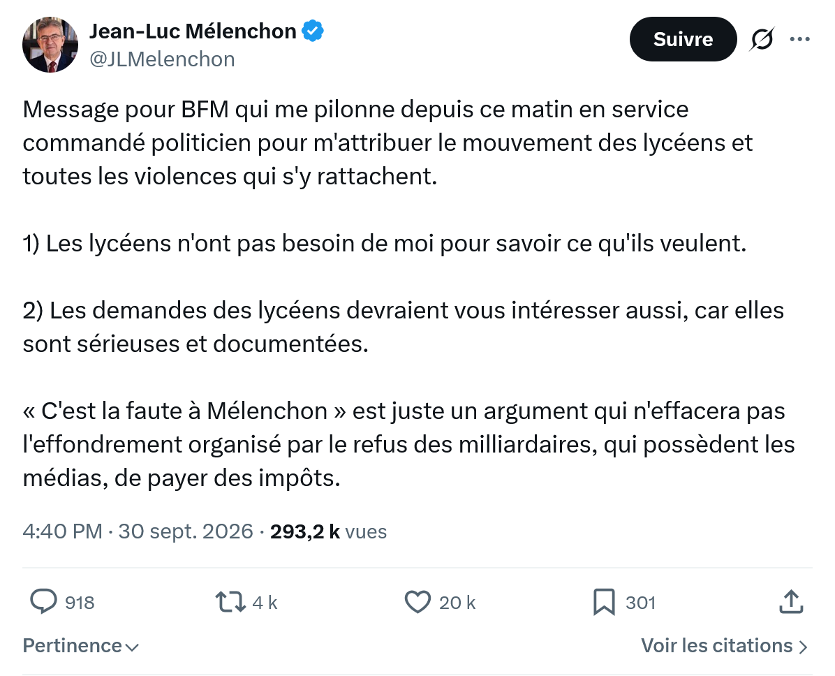 Jean-Luc Mélenchon: Message pour BFM...