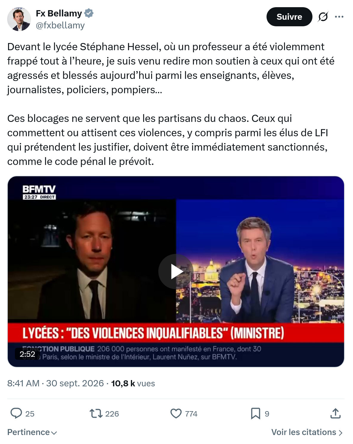 Fx Bellamy: Devant le lycée Stéphane Hessel...
