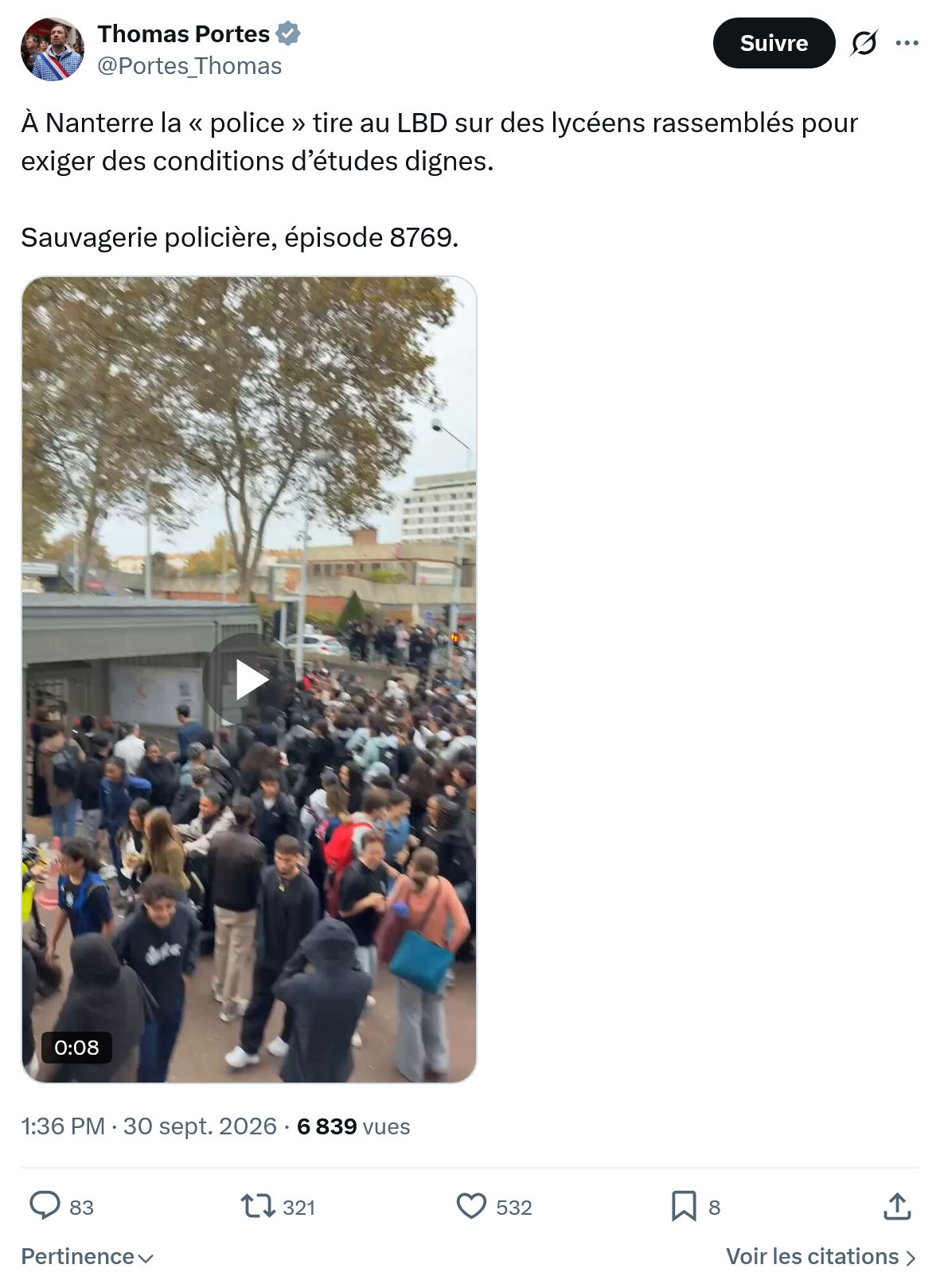 Thomas Portes: À Nanterre la « police »...