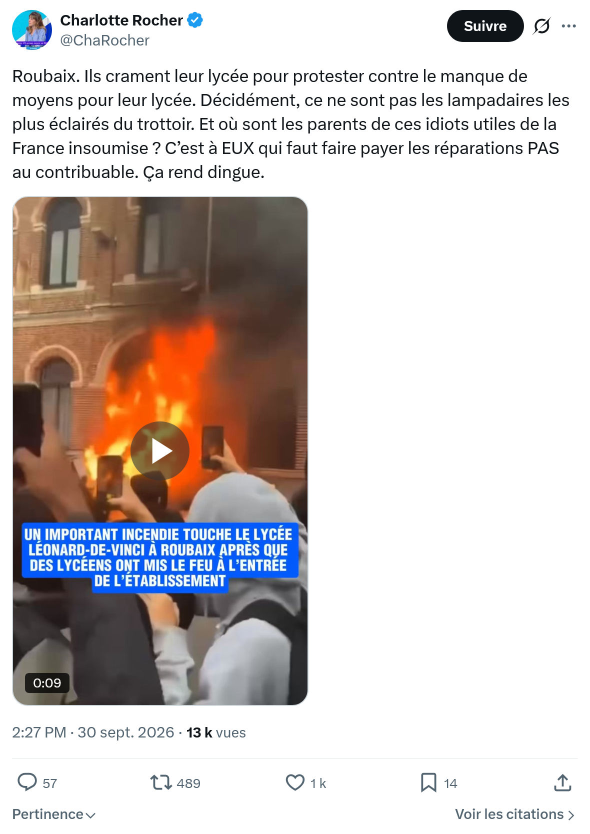 Charlotte Rocher: Roubaix. Ils crament leur lycée...
