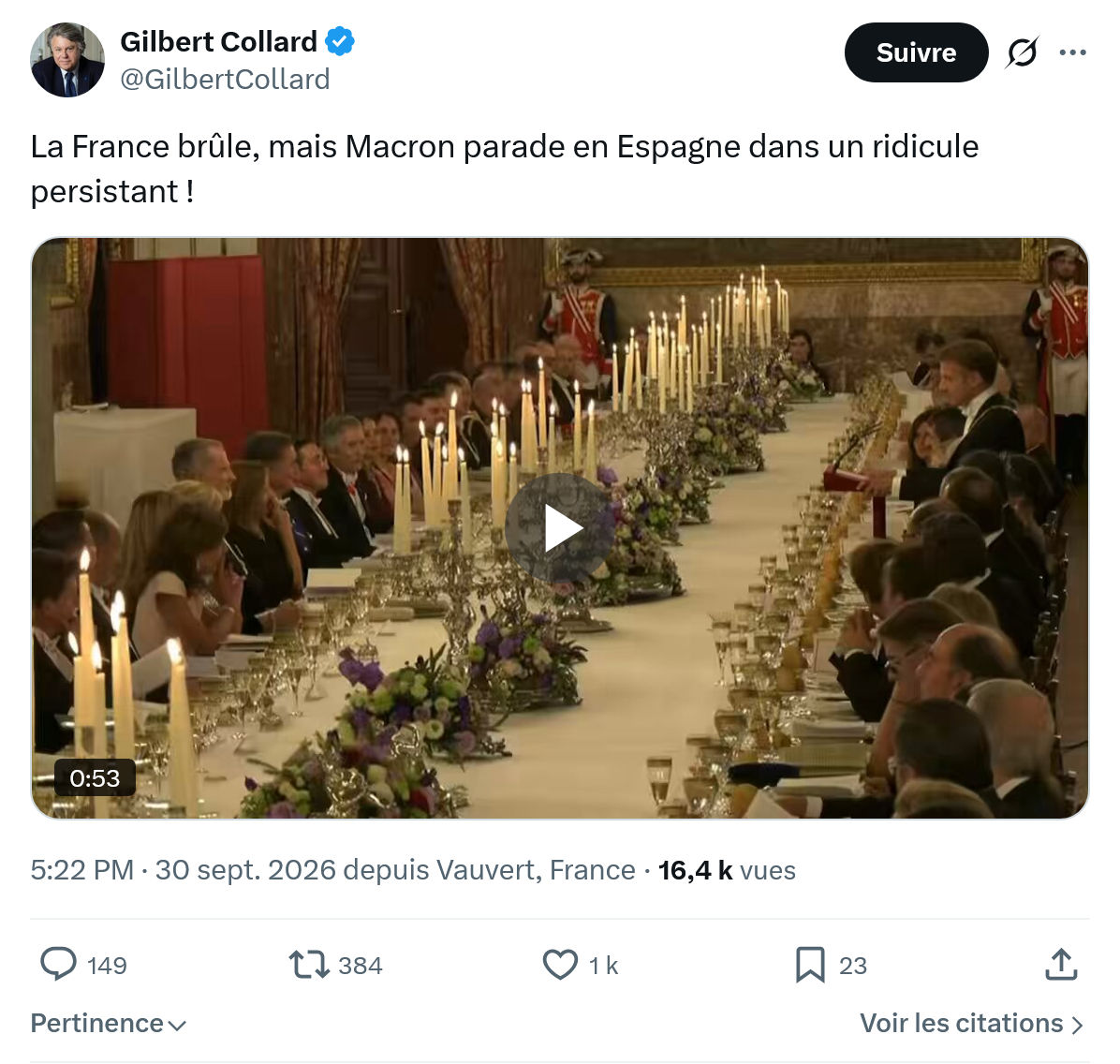 Gilbert Collard: La France brûle, mais Macron...