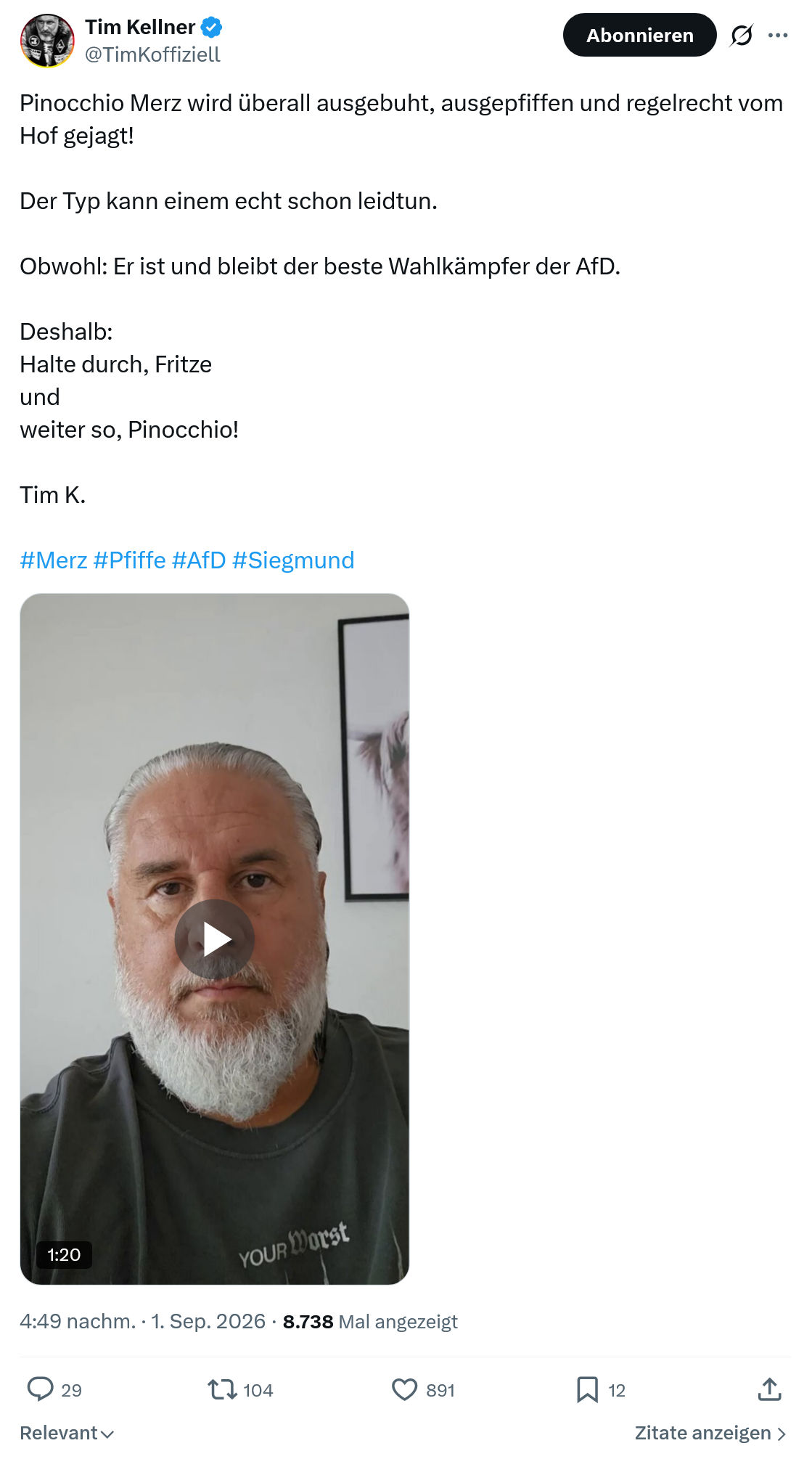 Tim Kellner: Pinocchio Merz wird überall ausgebuht...
