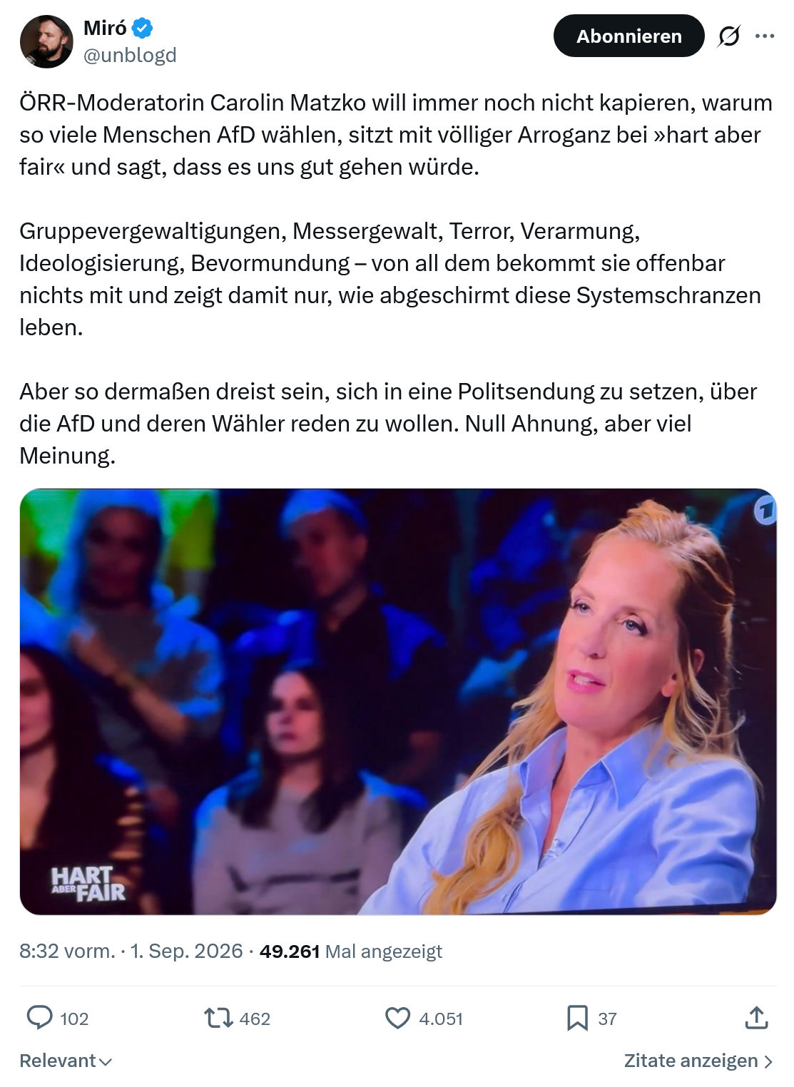 Miro Wolsfeld: ÖRR-Moderatorin Carolin Matzko...