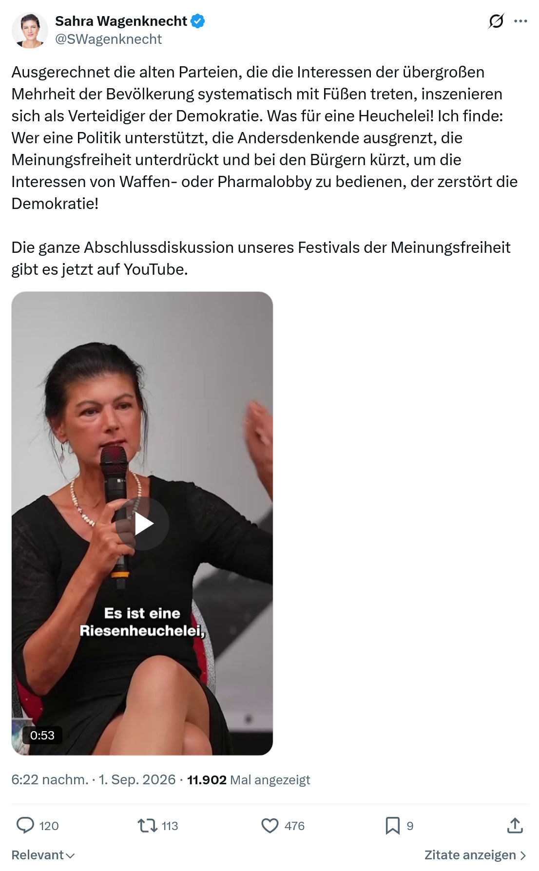 Sahra Wagenknecht: Ausgerechnet die alten Parteien...