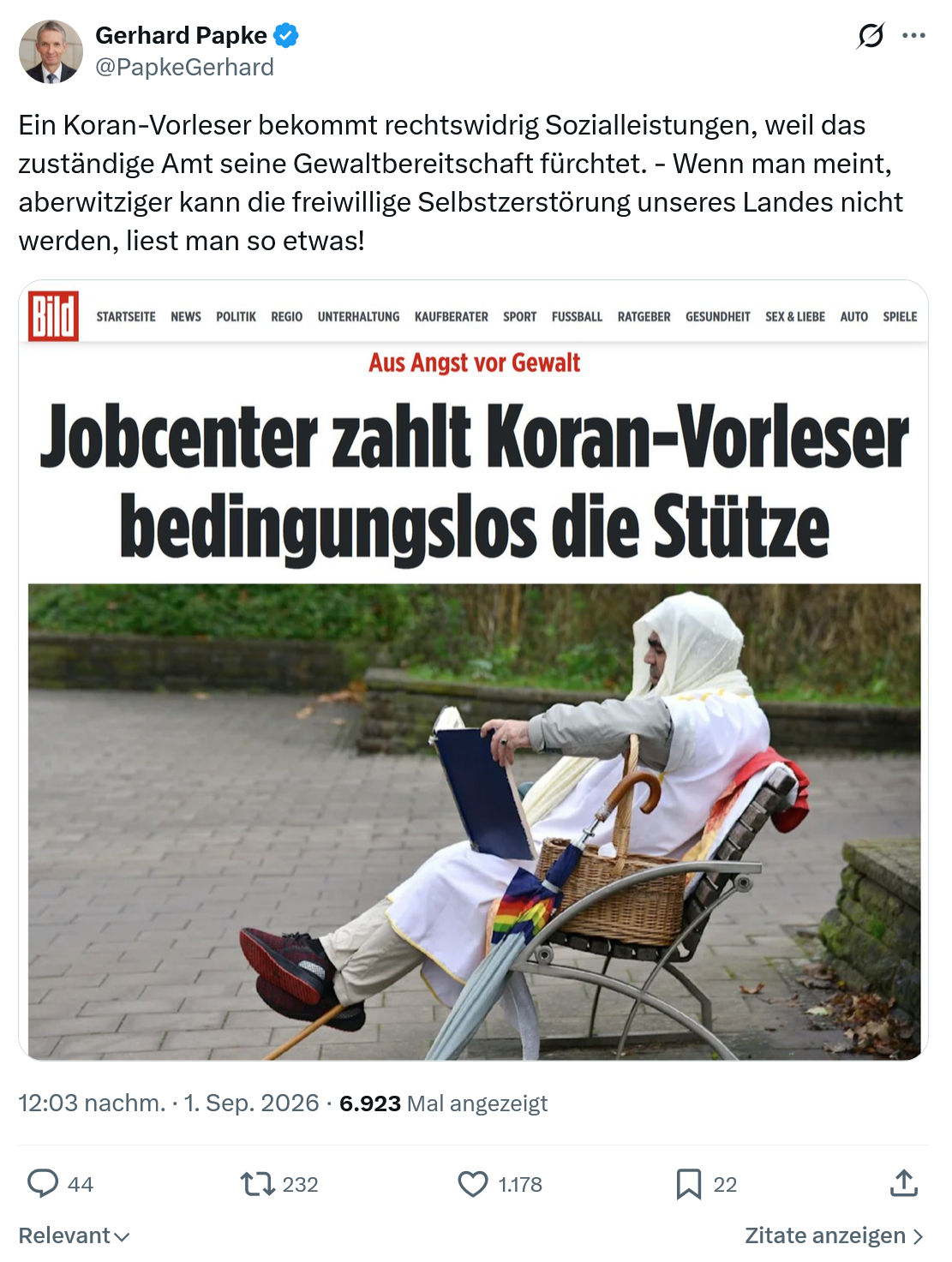 Gerhard Papke: Ein Koran-Vorleser bekommt rechtswidrig...