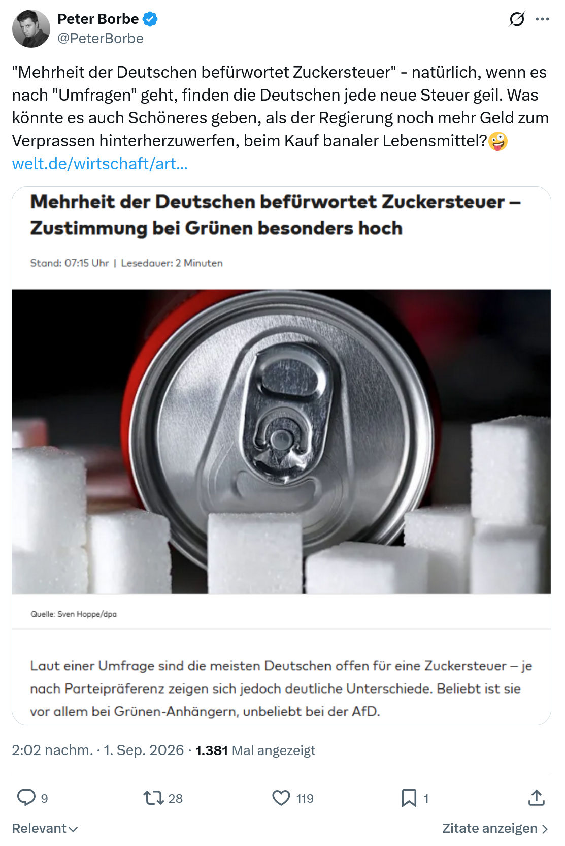 Peter Borbe: Mehrheit der Deutschen befürwortet...