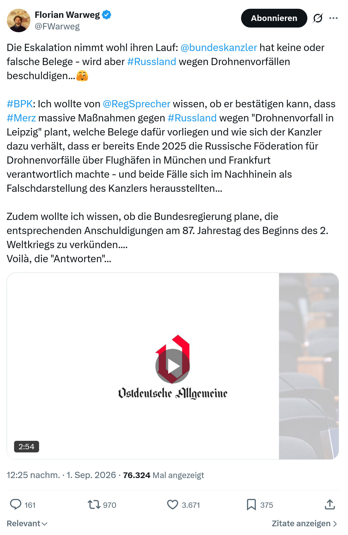 Florian Warweg: Die Eskalation nimmt wohl...