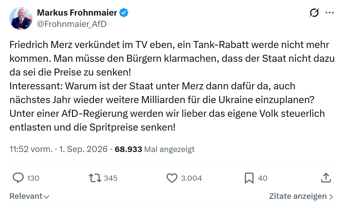 Markus Frohnmaier: Friedrich Merz verkündet im TV eben...